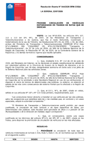 PROHIBE CIRCULACIÓN DE VEHÍCULOS MOTORIZADOS EN TRAMOS DE RUTAS QUE SE INDICAN